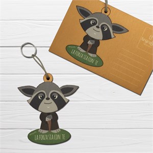 Pandora: cartolina in legno con portachiavi a forma di panda - cartoligna/ portachiavi - Le Graffe shop