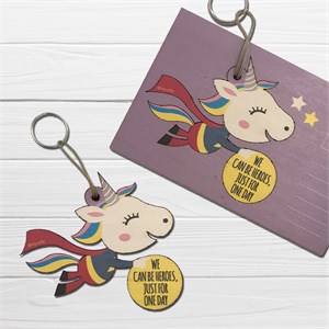 Cartolina in legno con portachiavi a forma di unicorno Hero - cartoligna/ portachiavi - Le Graffe shop